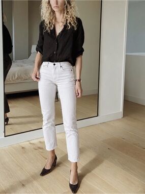 Paige Woman White Straight Slim Kylie Crop Jeans US27 Contemporary Preppy